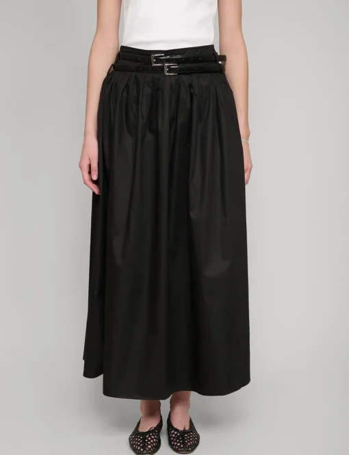 Thea Black Double-Belted Skirt