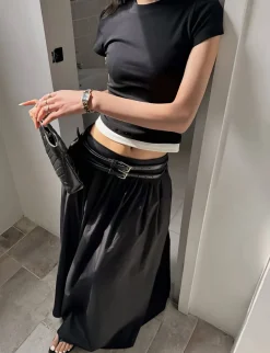Thea Black Double-Belted Skirt