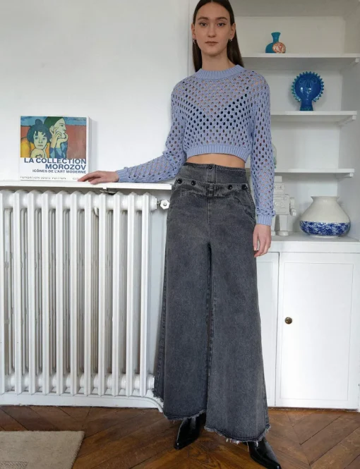 Washed Black Wide-Leg Jeans