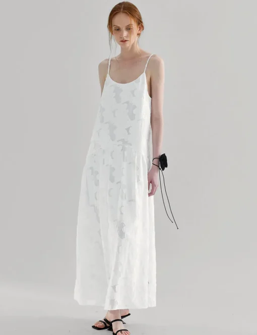 White Textured Drop Waist Dress
