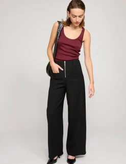 Zip Black Wide-Leg Pants