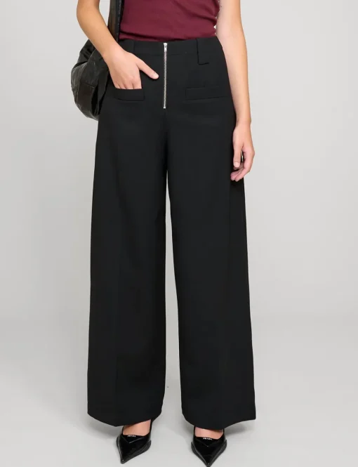 Zip Black Wide-Leg Pants
