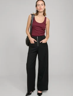 Zip Black Wide-Leg Pants
